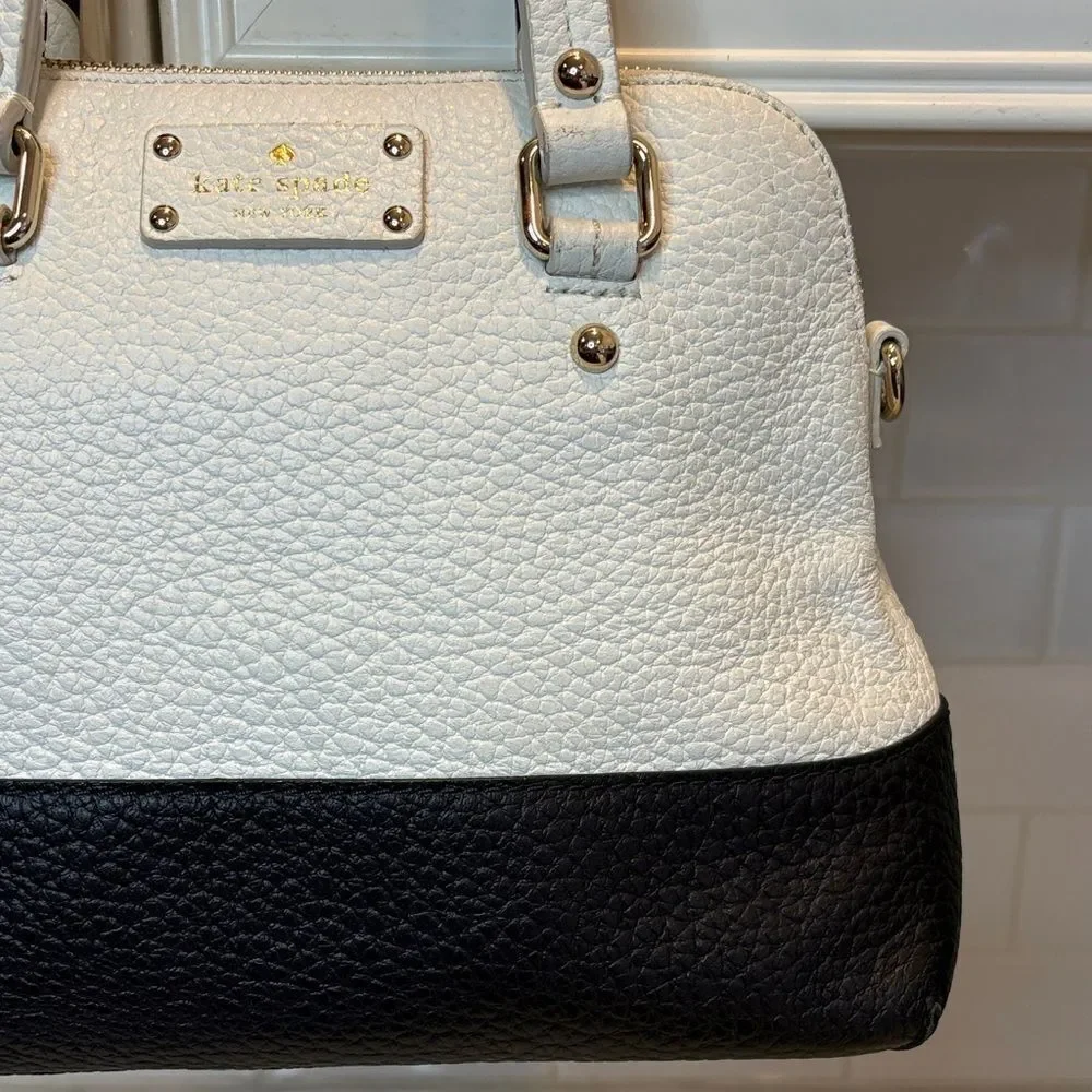 Kate Spade Bag Purse Handbag Leather Color Block Pebbled Domed Satchel Bag Tote